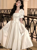 Nukty Spring Fairycore Dress Women Elegant Evening Party Prom Vestidos French Vintage A-line Dresses Solid Clothing Mujer Korean