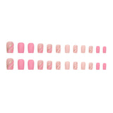 Nukty 24Pcs Square Head False Nails with Glue Pink Wavy Line Design Fake Nails Artifical Finished Press on Nails Full Cover Nail Tips