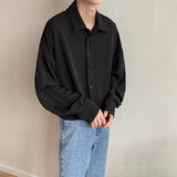 Nukty Long sleeve shirt men Double Collar Ice Silk Shirt Men Vintage Wine Red Shirts Men Korean Comfortable Blouse Casual Loose Shirt