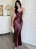Nukty Summer Spring Satin Womens Dresses Sexy Spaghetti Strap V-neck Evening Party Long Dress Slim Waist Vestidos Robe Female Clothes