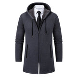Nukty Men's Fleece Long Cardigan Autumn Winter Knitting Jacket Solid Color Hooded Sweater Coat Plush Padded Outwear Fashion