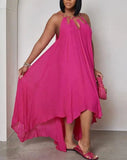 Nukty Elegant Dresses for Women Cutout O-Ring Decor Asymmetrical Casual Dress New Fashion Summer Casual Female Clothing Outfits