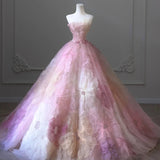 Nukty Pink 3D Applique Flower Formal Dress Elegant Strapless Slim Red Carpet Dresses Luxurious Trailing Ball Gown Engagement Vestido
