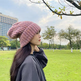 Nukty Winter Unisex Wool Hat Loose Big Head Circumference Knitted Hats Women's Korean Warm Oversized Skullies Beanies Christmas Gift