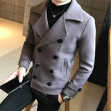 New Fashion Men Double-Breasted Windbreaker Solid Color Slim Short Woolen Coat Winter Casual Warm Windbreaker Coat Size 5XL