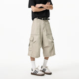 Nukty Mens Cropped Casual Pants Loose New Cotton Cargo Multi Pocket Workwear Summer Outdoor Utility Stretch Comfort Relaxed Fit