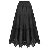 Nukty Women Renaissance Skirts Lace Hem Tiered Skirt Elastic Waist A-Line Maxi Skirt Club Party Vintage Steampunk Casual Skirt