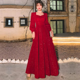 Nukty NEW YEAR DRESS TO IMPRESS Women Evening Dresses Long Sleeve Elegant Square Collar Red Sequins Simple Prom Party Dress Long A-line Formal Vestidos