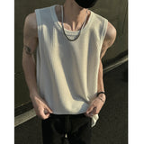 Nukty Men O-Neck Sleeveless Vertical Stripe TShirts Summer Loose Casual Tank Tops Man Fashion Oversized Singlets Male Clothing