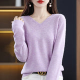Nukty Cashmere Sweater Women's Knitting Sweater 100% Pure Merino Wool Winter Fashion Basic V-neck Chic Top Autumn Warm Pullover