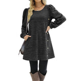 Nukty Fashion Women Round Neck Solid Color Button Long Sleeve Casual Loose Dress Vestido Feminino Dresses For Women New платье