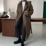 Nukty Trench Men Coat British Style Solid Double Breasted Oversize Leisure Long Coats Stylish Outwear Hombre Korean Style Windbreaker
