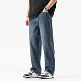 Nukty Baggy Jeans Men Wide Leg Pants Dark Blue Denim Pants Straight Cut Oversize Pants Korean Style Trousers For Men Clothing