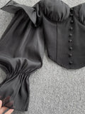 Nukty Summer Off Shoulder Tops Women Long Sleeves Solid Zipper Elastic Waist Tops Spring Fashion Ruffle Short Sexy Shirts
