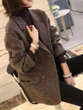 Nukty Suit Coats and Jackets Women Casual Lattice Loose Winter Coat for Women Single Breasted Pockets Korean Fashion Women's Wool Coat