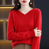 Nukty Cashmere Sweater Women's Knitting Sweater 100% Pure Merino Wool Winter Fashion Basic V-neck Chic Top Autumn Warm Pullover