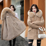 Nukty Women Parka Fashion Long Coat Wool Liner Hooded Parkas New Winter Jacket Slim with Fur Collar Warm Snow Wear Padded Clothes