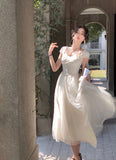 Nukty Elegant Sweet Lace Formal Prom Dresses Women Summer Wedding Party Bridesmaid Clothes Korean Style Evening Midi Dress Female