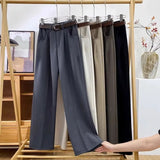 Nukty Autumn High Waist Belt Wide Leg Trousers Women Korean Solid Office Suit Pants Lady Casual Pants Harajuku Baggy Straight Pants