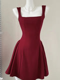 Nukty Elegant Korean Fashion Summer Evening Party Red U-neck Sling Dress Lady Casual High Waist Sleeveless Strap Mini Dress for Women