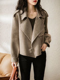 Nukty Women's Coat Woolen Blends Long Sleeve Autumn Short Coats Office Lady Turn-down Collar Thick Loose Winter Jackets for Women