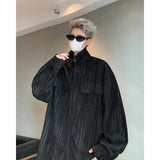 Nukty Corduroy Printed Work Shirts Men's Single Breasted Casual Jacket Coats Men Korean Fashion Cityboy Long-sleeve Simple Shirt