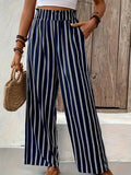 Nukty Striped Wide-Leg Pants Women loose Casual Pants Spring and Summer New High Waist straight-leg loose Pants Trousers
