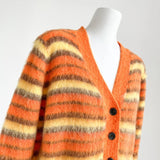 Nukty Striped Cardigan Fuzzy Wuzzy Border Cardigan V-Neck Button Up Knitted Sweater Jacket Women Unisex Autumn Winter