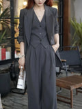 Nukty Korean Fashion Women Business Blazer 3 Pieces Set Elegant Casual Jackets Coat Sleeveless Vest and Pant Suit Female Clothes New