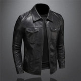 Nukty Men Luxury Black Faux Leather Jackets Men Zipper PU Coat Turn Down Collar Multi-pocket Slim Fit Clothing Man Plus Size 5XL-M