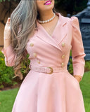 Nukty Puff Sleeve Double Breasted Belted Blazer Dress dresses for women elegant high quality A Line Midi Plain