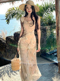 Nukty Women Elegant Backless Sexy Long Dresses Summer New Fashion Bodycon Ruffles Party Dress Holiday Beach Club Female Split Vestidos