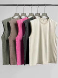 Nukty Summer Men's Washed Cotton Tank Tops Muscle Gym Sleeveless Workout T Shirts Running Beach Loose Cutoff Tees