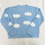 Nukty Women's Cozy Clouds Sweater Cute Cartoon Long Sleeve Crew Neck Pullover Jumper Fall Winter Knit Tops