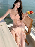 Nukty Elegant Spaghetti Strap Party Dress for Women Sexy Sleeveless Ruffles Evening Dresses Summer Holiday Chiffon Beach Vestidos New