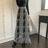 Nukty French Chic Long Skirts for Women Tie-dye Printed Tassel High Waist Female Sheath Skirt Ladies Streetwear Maxi Skirt