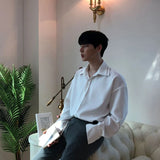 Nukty Double Collar Long Sleeve Shirt Men White Shirt Vintage Wine Red Shirts Men Korean Comfortable Blouse Casual Loose Lapel Shirt