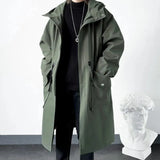 Nukty Spring Autumn Army Green Windbreaker Fashion Men Mid-length Casual Hooded Coat Men Daily High Street Overcoat Male Clothes