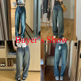 Nukty Vintage Wide Leg Cargo Jeans Women Autumn High Waist Bagge Pants Woman Y2K Streetwear Loose Denim Trousers Female