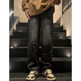 Nukty Men Stars Patchwork Jeans New Male Fashion Casual Straight Wide Leg Pants Hip Hop High Street Baggy Solid Color Denim Trousers
