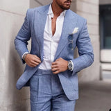 Fashion Linen Suits for Men Chic Peak Lapel Double One Button Male Suit Slim Fit Business Casual Wedding Tuxedo 2 Piece Costume