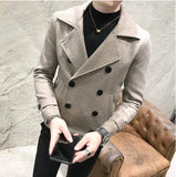 New Fashion Men Double-Breasted Windbreaker Solid Color Slim Short Woolen Coat Winter Casual Warm Windbreaker Coat Size 5XL