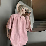 Nukty Harajuku Blouses Men Bamboo Leaf Print Shirt Streetwear Button Up Short Sleeve Shirts Chinese Style Tops Unisex Cool Summer