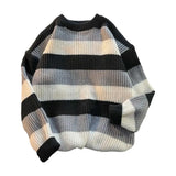 Nukty Comfortable Men Sweater Men's Striped Colorblock Knitted Sweater Thick Warm O Neck Pullover for Fall Winter Soft Long Sleeve