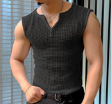 Nukty Men Tank Tops Mesh Hollow Out Solid V Neck Sleeveless Summer Male Vests Streetwear Transparent Fashion Men Clothing INCERUN
