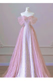 Nukty Exquisite Pink Beaded Sequins Wedding Dress Evening Party Gown with Detachable Tulle Train Birthday Dresses Vestidos De Noche