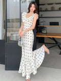 Nukty Summer Dot Ruffles Evening Dresses Elegant Sleeveless Bodycon Mermaid Party Long Dress Korean Slim Waist Vestidos New Outfits