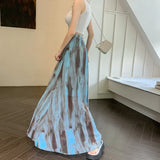 Nukty Boho Vintage Long Skirts for Women Tie Dye Printed A-line Female Elegant Skirt Ladies Holiday Mid-length Maxi Skirt