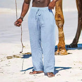 Nukty Summer Cotton Pants Casual Long Fitness Breathable Pants Linen Lightweight Drawstring Yoga Beach Trousers Solid Color Mens Pants