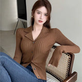 Nukty Knitted Sweater with a Suit Collar for Women Wearing Long Sleeves as a Base Sweater as an Inner Layer Trendy Top